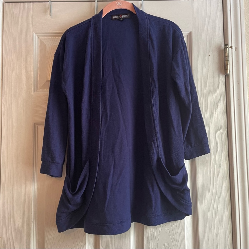 Stella & Sienna Size XL Navy Open Front Knit Cardigan Pockets